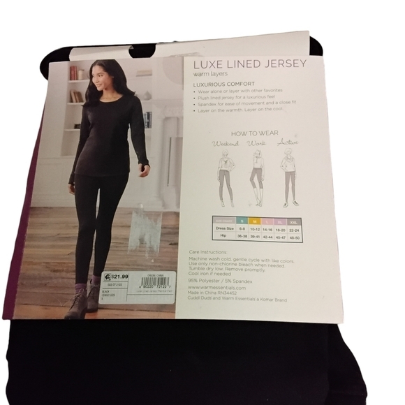 Cuddl Duds By Warm Essentials Women's Luxe Lined Jersey Black Leggings Size S - Picture 2 of 2